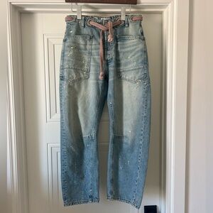 Free People Moxie barrel Jeans size 25 paint splatter